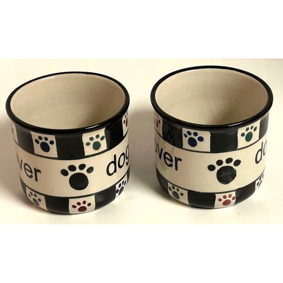 Checkered Dog Lover Ceramic Coffee Cocoa Tea Mugs Paw Print Design Set Of 2 - Picture 2 of 7